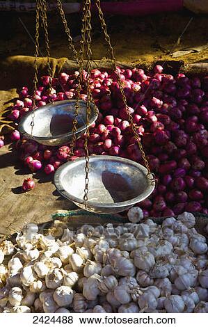 Balance for weighing beside piles of garlic and red onions; Ulpotha, Embogama, Sri Lanka View Large Photo Image Stock Photo - Balance for weighing beside piles of garlic and red onions; Ulpotha, Embogama, Sri Lanka. Fotosearch