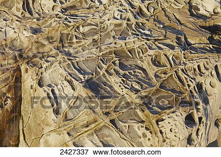 Stock Photo - Beach rock eroded by wind and sea; Santa Barbara, California, United States of America. Fotosearch
