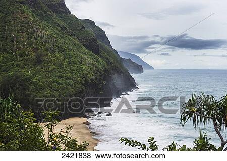Stock Photo - Beautiful beach with treacherous currents; Haena, Kauai, Hawaii, United States of America. Fotosearch