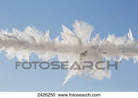 Close up of ice crystals on a wire fence against a blue sky; Alberta, Canada View Large Photo Image Stock Image - Close up of ice crystals on a wire fence against a blue sky; Alberta, Canada. Fotosearch