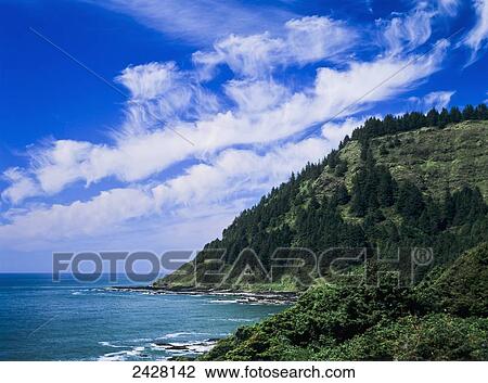 Stock Image - Clouds pass over Cape Perpetua; Yachats, Oregon, United States of America. Fotosearch
