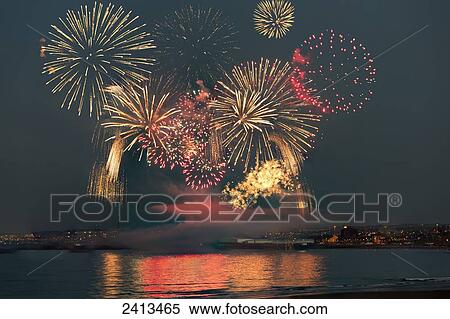 Stock Photography - Colourful fireworks display; Sunderland, Tyne and Wear, England. Fotosearch