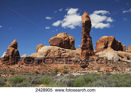 Stock Photography - Courthouse Towers, near the Visitors Centre, Arches National Park; Utah, United States of America. Fotosearch
