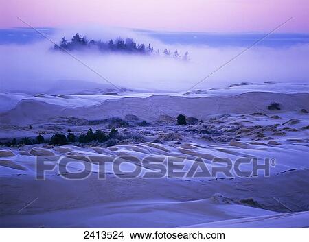 Fog over the sand dunes at dawn after a heavy frost; Lakeside, Oregon, United States of America View Large Photo Image Picture - Fog over the sand dunes at dawn after a heavy frost; Lakeside, Oregon, United States of America. Fotosearch