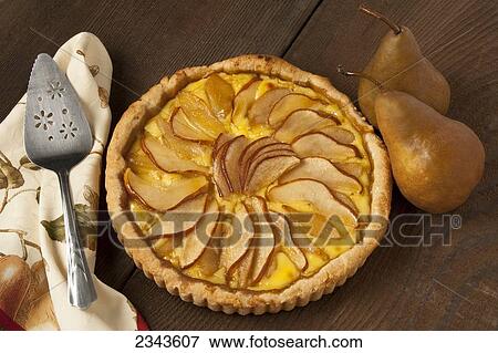 Stock Photo - Food - Pear Custard Pie topped with Bosc pear slices.. Fotosearch