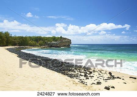 Stock Photo - Hawaii, Kauai, a view of Kauai shoreline.. Fotosearch