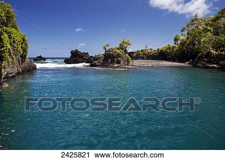 Hawaii, Maui, Hana, View of Venus Pool, Pacific Ocean in distance. View Large Photo Image Stock Image - Hawaii, Maui, Hana, View of Venus Pool, Pacific Ocean in distance.. Fotosearch