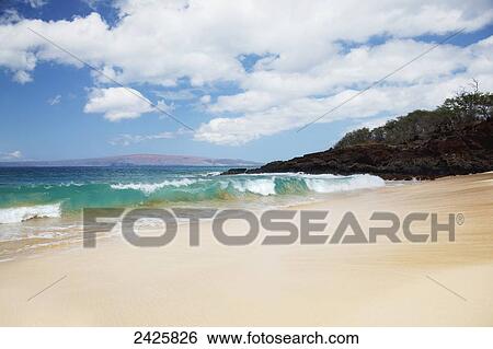 Hawaii, Maui, Makena, Rocky shore of Makena beach, land in distance. View Large Photo Image Stock Photograph - Hawaii, Maui, Makena, Rocky shore of Makena beach, land in distance.. Fotosearch