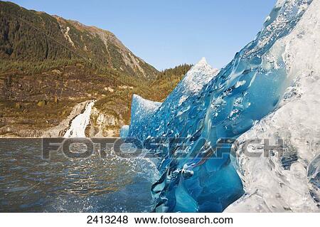 Iceberg broken off Mendenhall Glacier floating in Mendenhall lake, flipping over and exposing blue polished ice from being underwater; Juneau, Alaska, United States of America View Large Photo Image Stock Photo - Iceberg broken off Mendenhall Glacier floating in Mendenhall lake, flipping over and exposing blue polished ice from being underwater; Juneau, Alaska, United States of America. Fotosearch