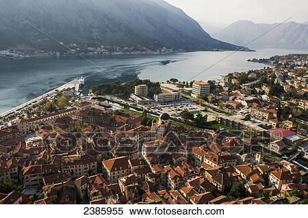 Stock Photography - Kotor fjord and the old city; Kotor, Monte. Fotosearch