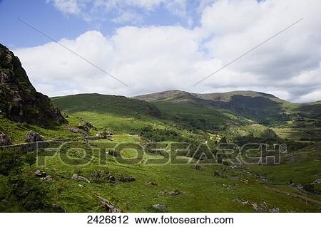Stock Image - Landscape of rolling hills, near Kilvargan; County Kerry, Ireland. Fotosearch