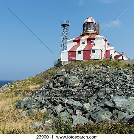 Stock Image - Lighthouse and building along the atlantic coast; Bonavista, Newfoundland and Labrador, Canada. Fotosearch