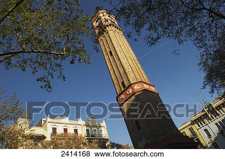 Stock Photo - Low angle view of a column monument; Barcelona, Spain. Fotosearch