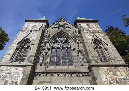Stock Image - Low angle view of an old church; Stavanger, Norway. Fotosearch