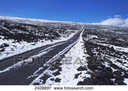 Mauna Loa road with snow; Big Island, Hawaii, United States of America View Large Photo Image Stock Photo - Mauna Loa road with snow; Big Island, Hawaii, United States of America. Fotosearch