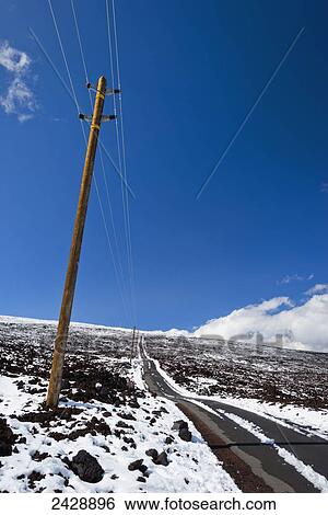 Stock Photograph - Mauna Loa road with snow; Big Island, Hawaii, United States of America. Fotosearch