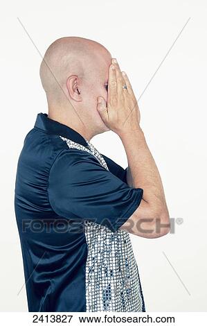 Middle-aged bald man with hands over his face; Connecticut, United States of America View Large Photo Image Stock Photo - Middle-aged bald man with hands over his face; Connecticut, United States of America. Fotosearch