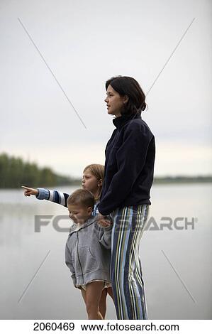 Mom, Daughter, Son Standing Near A Lake View Large Photo Image Stock Photo - Mom, Daughter, Son Standing Near A Lake. Fotosearch