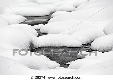 Mounds of snow with openings showing water; Banff, Alberta, Canada View Large Photo Image Picture - Mounds of snow with openings showing water; Banff, Alberta, Canada. Fotosearch