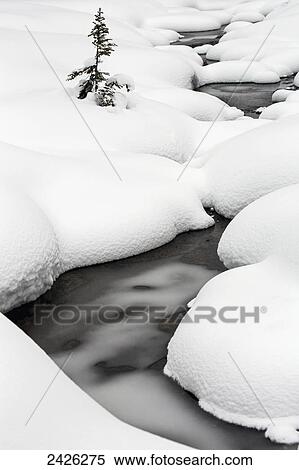 Mounds of snow with openings showing flowing water; Banff, Alberta, Canada View Large Photo Image Stock Photography - Mounds of snow with openings showing flowing water; Banff, Alberta, Canada. Fotosearch