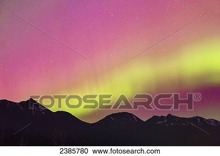 Northern Lights in the sky above Moose Pass, silhouetted Kenai Mountains in the foreground, Chugach National Forest; Alaska, United States of America View Large Photo Image Stock Image - Northern Lights in the sky above Moose Pass, silhouetted Kenai Mountains in the foreground, Chugach National Forest; Alaska, United States of America. Fotosearch