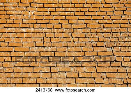 Stock Photo - Old barn roof made of shakes; St. Albert, Alberta, Canada. Fotosearch