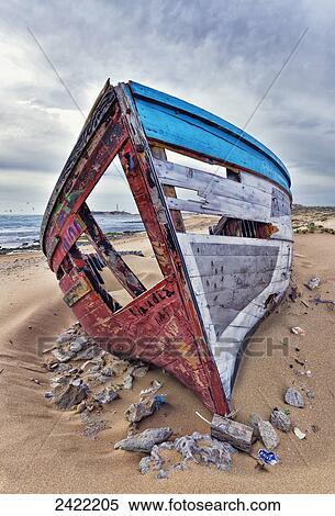 Stock Photography - Old fishing boat, Los Canos de Meca, Cape Trafalgar; Costa de la Luz, Cadiz, Andalusia, Spain. Fotosearch