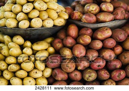 Stock Image - Potatoes in Ecuadorian market; Quito, Ecuador. Fotosearch