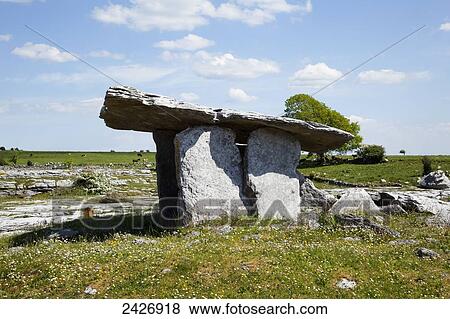 Stock Photo - Poulnabrone Dolmen; County Clare, Ireland. Fotosearch