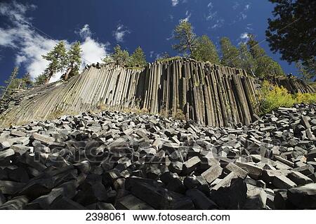 Stock Image - Remains of a lava flow forming rock columns, Devil's Post Pile National Monument; California, United States of America. Fotosearch