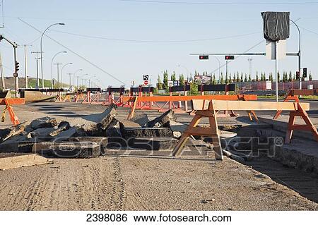 Stock Photograph - Road construction; Edmonton, Alberta, Canada. Fotosearch