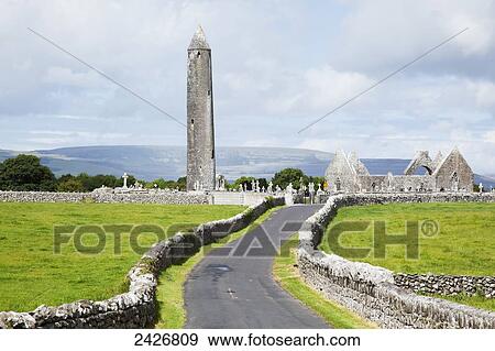 Round tower at Kilmacduagh Monastery; County Galway, Ireland View Large Photo Image Stock Photo - Round tower at Kilmacduagh Monastery; County Galway, Ireland. Fotosearch