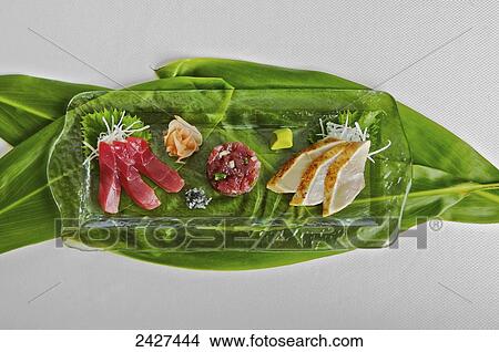 Picture - Sashimi (Tuna Tartar, Yellowtail, Tuna); Honolulu, Hawaii, United States of America. Fotosearch