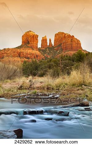 Stock Image - Slow moving stream from Cathedral Mountain; Sedona, Arizona, United States of America. Fotosearch