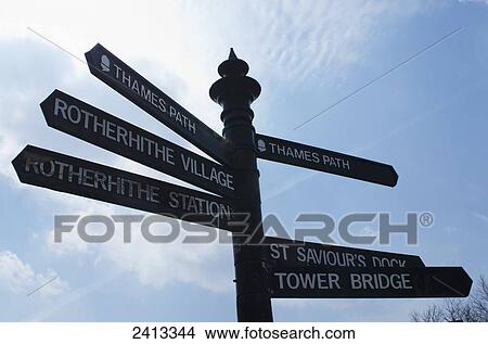 Street signs along the Thames Path; London, England View Large Photo Image Picture - Street signs along the Thames Path; London, England. Fotosearch