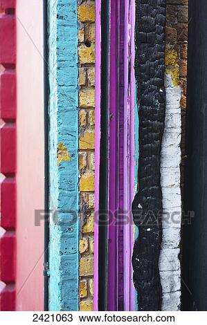 Stock Image - Strips of various building facades over one another; London, England. Fotosearch
