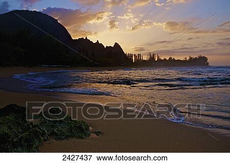 Stock Photo - Sunrise at Tunnels Beach; Kauai, Hawaii, United States of America. Fotosearch