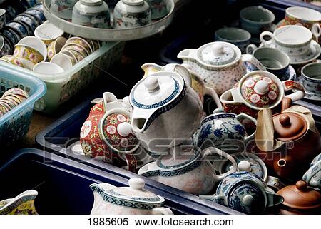 Thailand, Bangkok, Chinatown (Yarowat), Sampeng Lane, Piles Of Teapots And Teacups In Plastic Bins. View Large Photo Image Stock Photography - Thailand, Bangkok, Chinatown (Yarowat), Sampeng Lane, Piles Of Teapots And Teacups In Plastic Bins.. Fotosearch