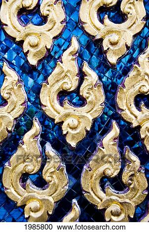 Thailand, Bangkok, Wat Pho, Detail Of Temple, Blue With Golden Shapes. View Large Photo Image Stock Image - Thailand, Bangkok, Wat Pho, Detail Of Temple, Blue With Golden Shapes.. Fotosearch