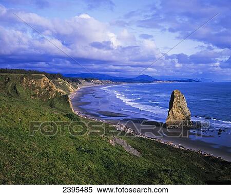 Stock Photography - The Oregon coast stretches southward from Cape Blanco; Langlois, Oregon, United States of America. Fotosearch