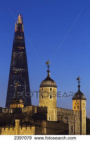 The Shard Skyscraper and The Tower of London at dusk; London, England View Large Photo Image Stock Photo - The Shard Skyscraper and The Tower of London at dusk; London, England. Fotosearch