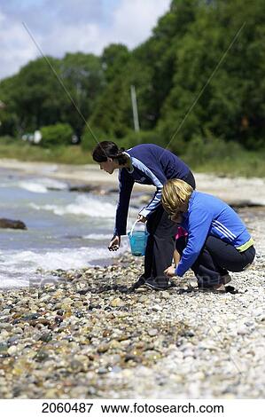 Two Women Picking Up Rocks On Shoreline, Ontario View Large Photo Image Stock Photo - Two Women Picking Up Rocks On Shoreline, Ontario. Fotosearch