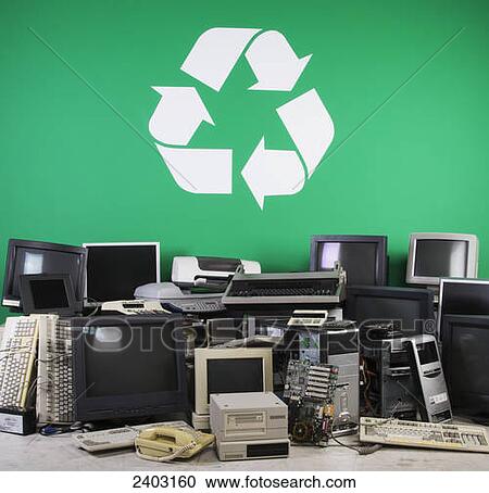 Used computers, printers and office equipment for recycling and a large recycling sign; Edmonton, Alberta, Canada View Large Photo Image Stock Image - Used computers, printers and office equipment for recycling and a large recycling sign; Edmonton, Alberta, Canada. Fotosearch