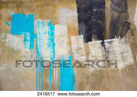Stock Photo - Various paint colours brushed onto a wall in small strokes and dripping; Beirut, Lebanon. Fotosearch