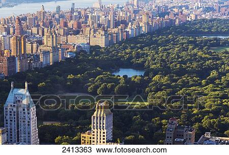 Stock Image - View over Central Park and Manhattan; New York City, New York, United States of America. Fotosearch