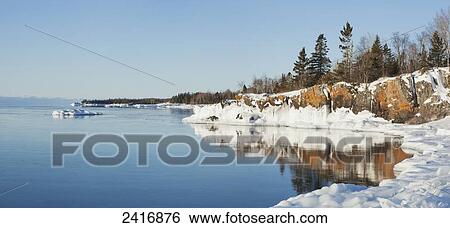 Stock Photograph - Winter on Lake Superior; Grand Portage, Minnesota, United States of America. Fotosearch