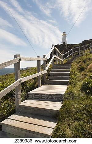 Stock Photograph - Wooden steps leading up to Cape Spear lighthouse; St. John's, Newfoundland and Labrador, Canada. Fotosearch
