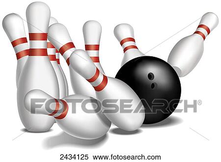 Stock Image of Bowling pins being knocked down by a bowling ball ...