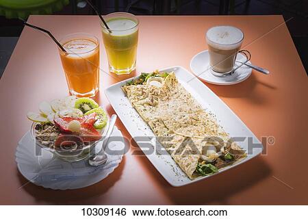 Stock Photograph - A traditional spanish breakfast; Tarifa, Cadiz, Andalusia, Spain. Fotosearch