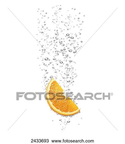 Stock Image - An orange slice floating in water. Fotosearch